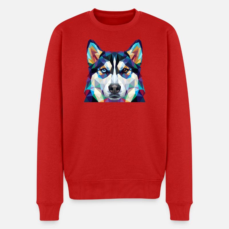Geometrisch-Husky-Heterochromie-Pop-Art - Männer Premium Bio Pullover - Rot