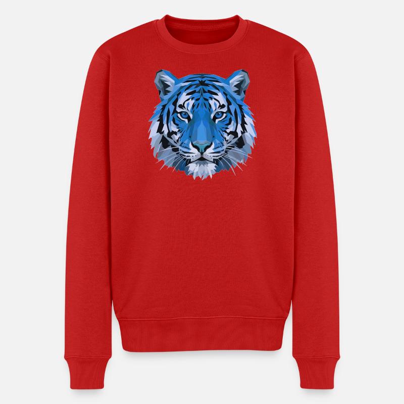 Blauer Polygon-Tiger Kopf - Männer Premium Bio Pullover - Rot