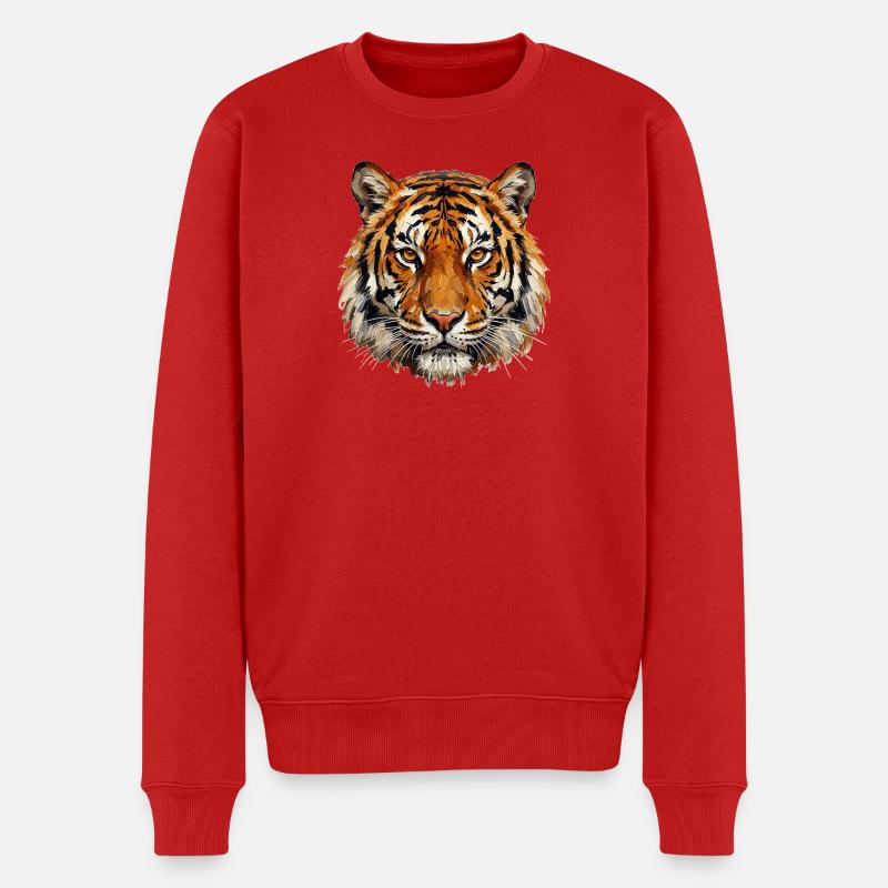 Tigerkopf im Ölfarbenstil - Männer Premium Bio Pullover - Rot