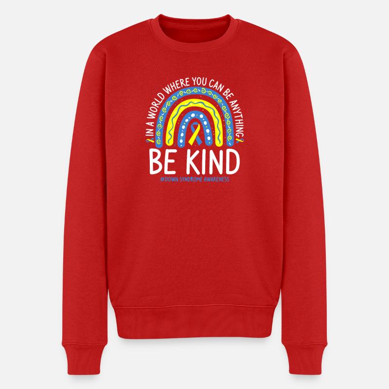 Sei freundlich, Regenbogenbewusstsein - Männer Premium Bio Pullover - Rot