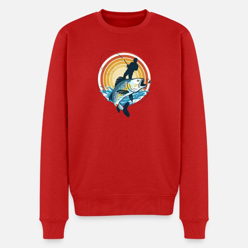 Pêcheur et poisson géant dans le cercle du soleil - Pull Premium bio Homme - rouge