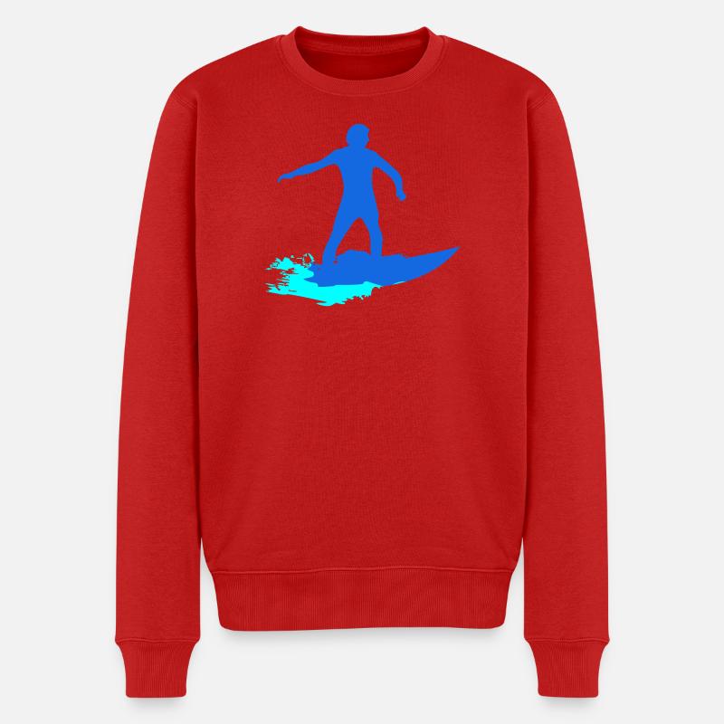 Surfer Silhouette auf Welle - Männer Premium Bio Pullover - Rot