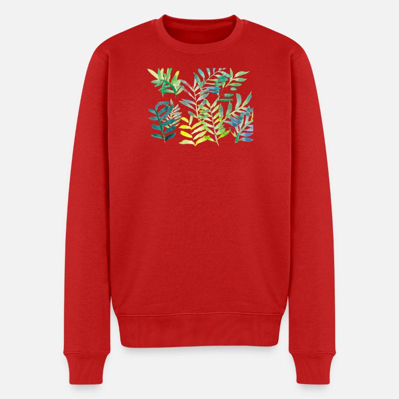 Wasserfarbene Blattzweige - Männer Premium Bio Pullover - Rot