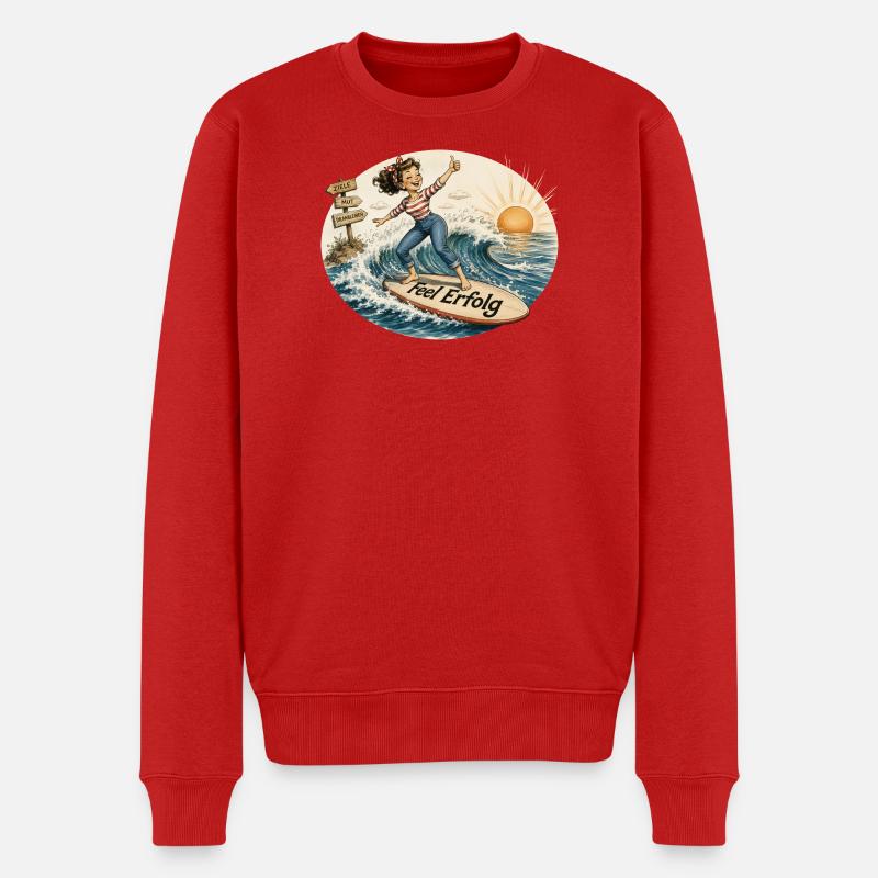 Feel Erfolg – Positivity im Retro Style - Männer Premium Bio Pullover - Rot