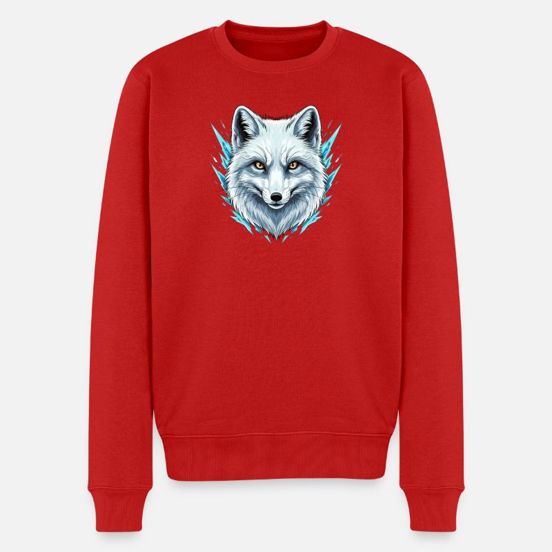 Eiswolfkopf mit Frostakzenten - Männer Premium Bio Pullover - Rot