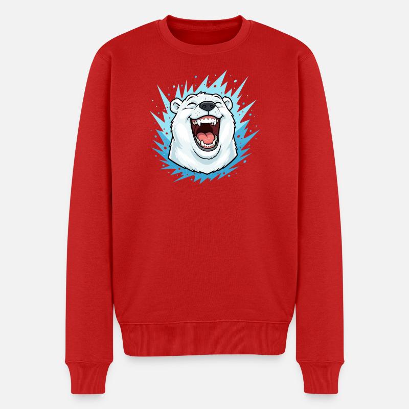 Lachender Eisbär im Blauen Blitz - Männer Premium Bio Pullover - Rot
