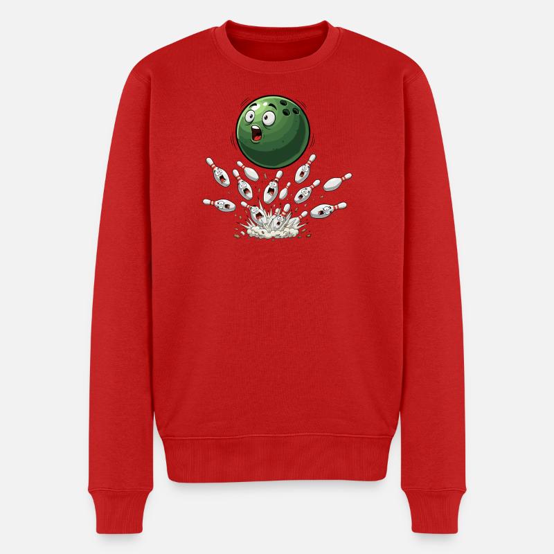 La boule verte de bowling touche les quilles - Pull Premium bio Homme - rouge