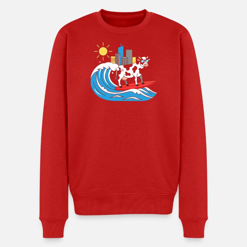 Vache surfeuse à la City-Wave - Pull Premium bio Homme - rouge