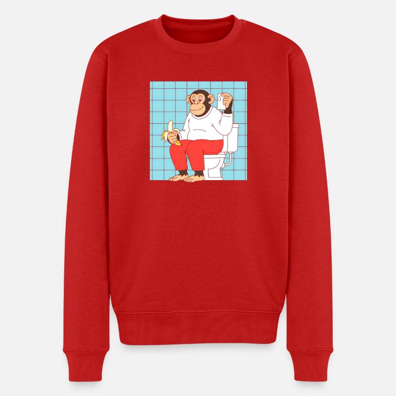 Affe auf Toilette mit Banane - Männer Premium Bio Pullover - Rot