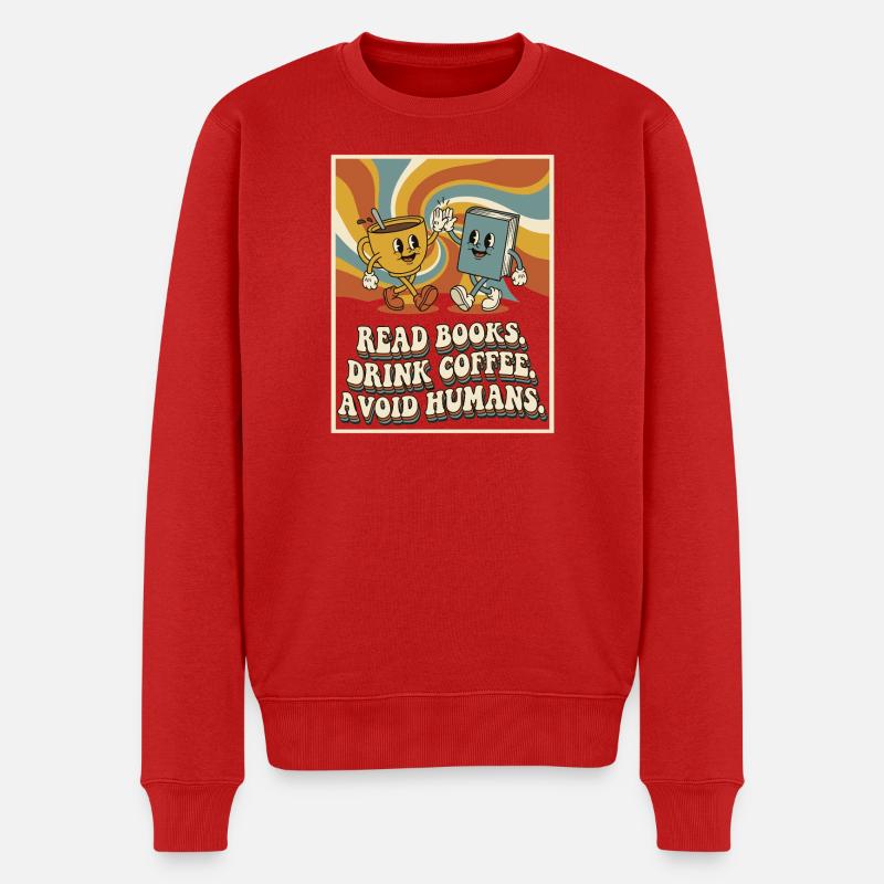 Introvertiert Leseratte Kaffee Bücher  - Männer Premium Bio Pullover - Rot