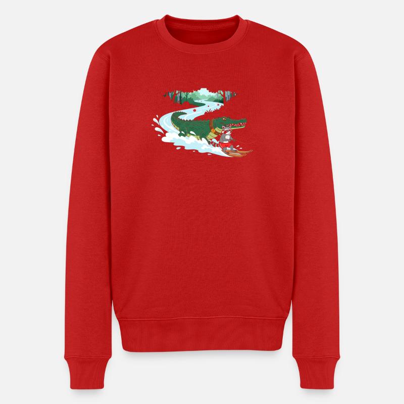 Crocodile Surfeur et Compagnon Chat - Pull Premium bio Homme - rouge