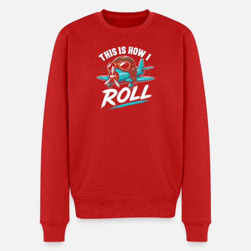 Propellerflugzeug Roll Spruch - Männer Premium Bio Pullover - Rot