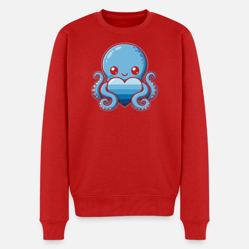 Blauer Herz-Octopus - Männer Premium Bio Pullover - Rot