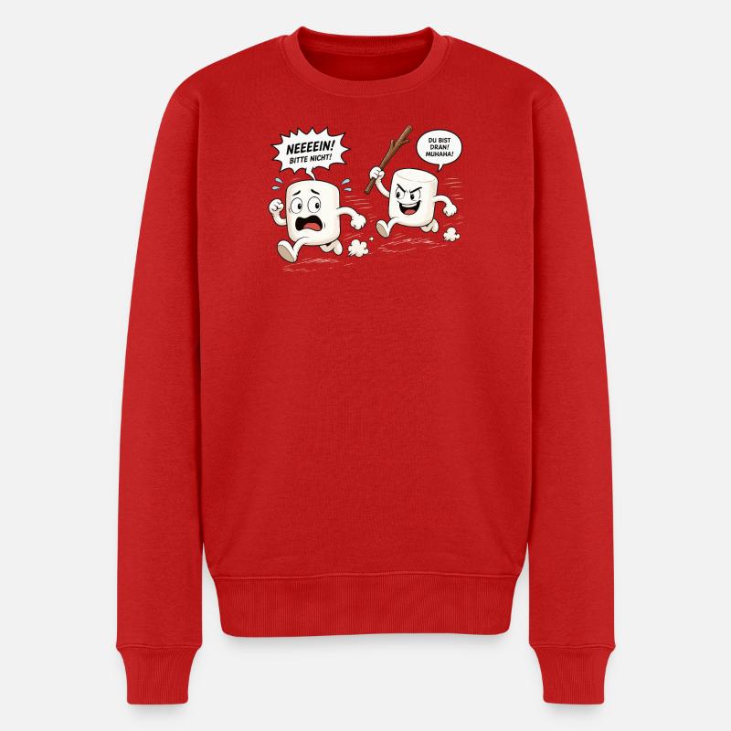 Lustige Marshmallow Verfolgungsjagd Comic  - Männer Premium Bio Pullover - Rot