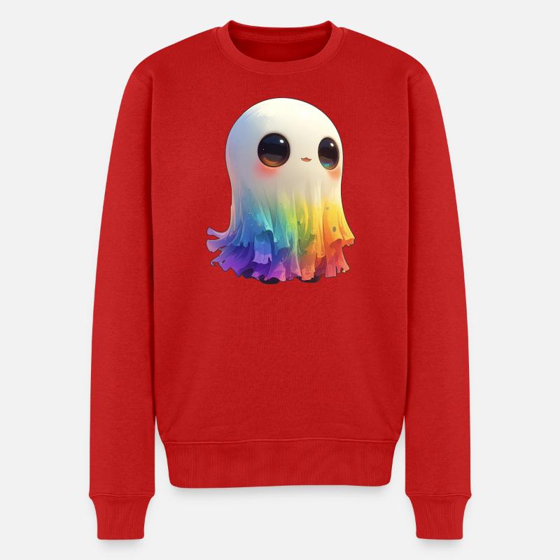 Creepy Cute Rainbow Ghost - Männer Premium Bio Pullover - Rot