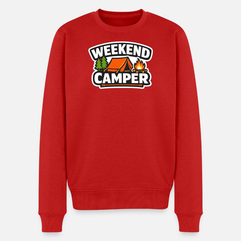 Wochenend-Camper Zelt & Feuer - Männer Premium Bio Pullover - Rot