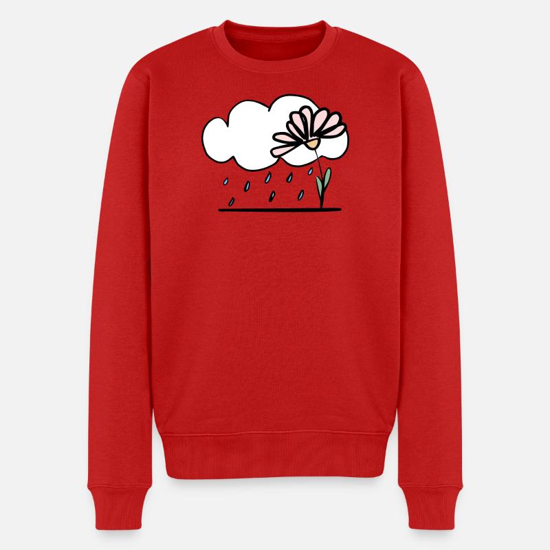 Blume im Regen - Männer Premium Bio Pullover - Rot