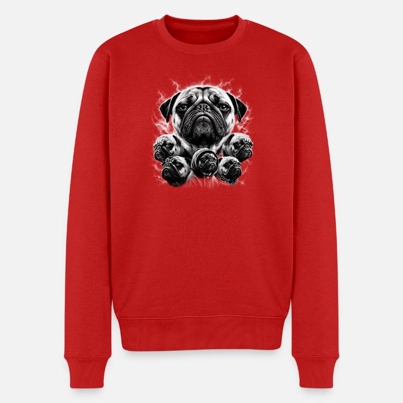 Monochrome Pug Collage - Männer Premium Bio Pullover - Rot