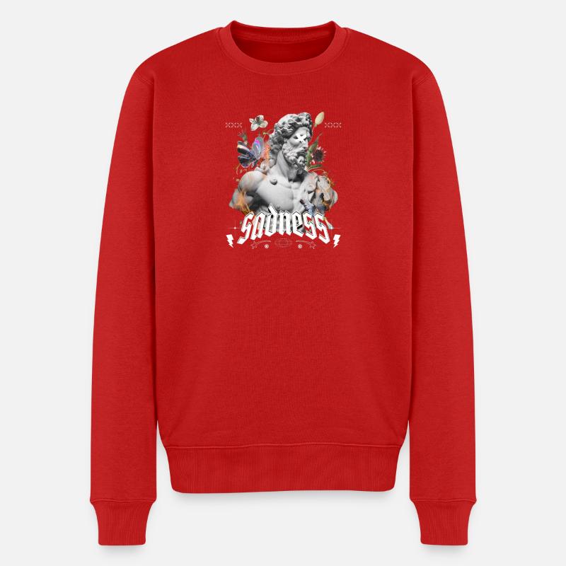 Trauermotiv Statue mit Schmetterlingen - Männer Premium Bio Pullover - Rot