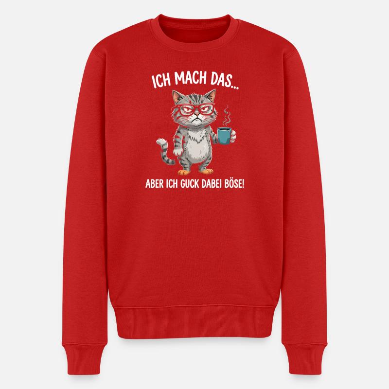 Grimmige Kaffee-Katze - Männer Premium Bio Pullover - Rot