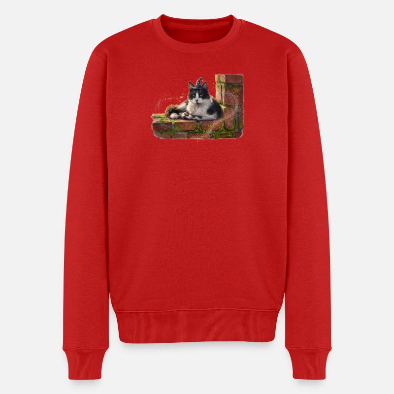Katzenzauberer an der Wand - Männer Premium Bio Pullover - Rot