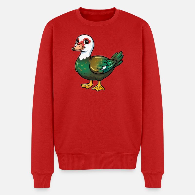 Bunte Cartoon-Ente - Männer Premium Bio Pullover - Rot