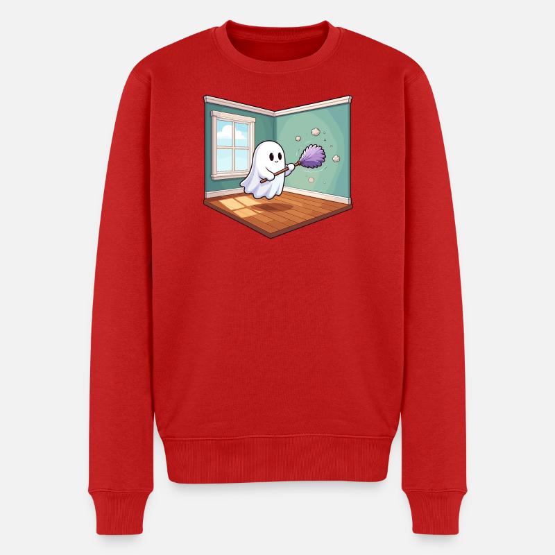 Putzgeist im Wohnzimmer - Männer Premium Bio Pullover - Rot