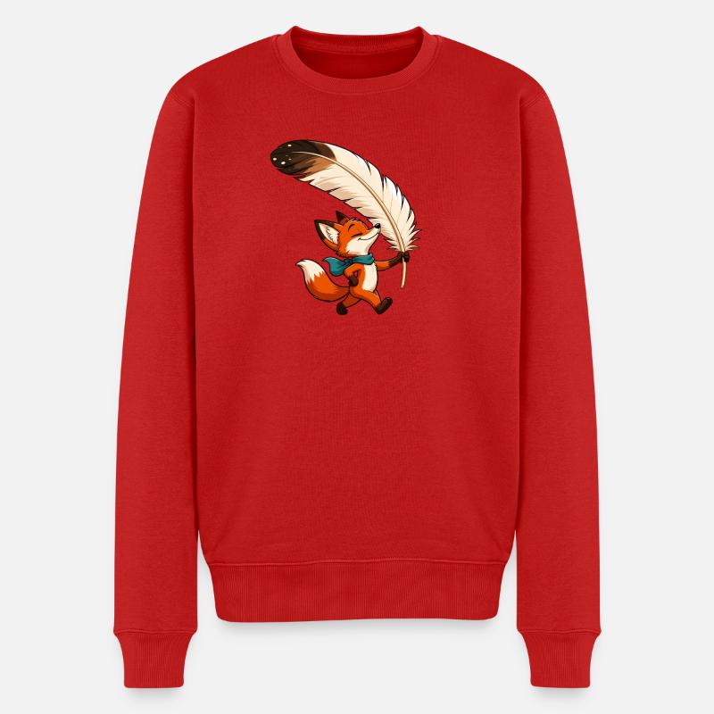 Fuchs mit Federkiel - Männer Premium Bio Pullover - Rot