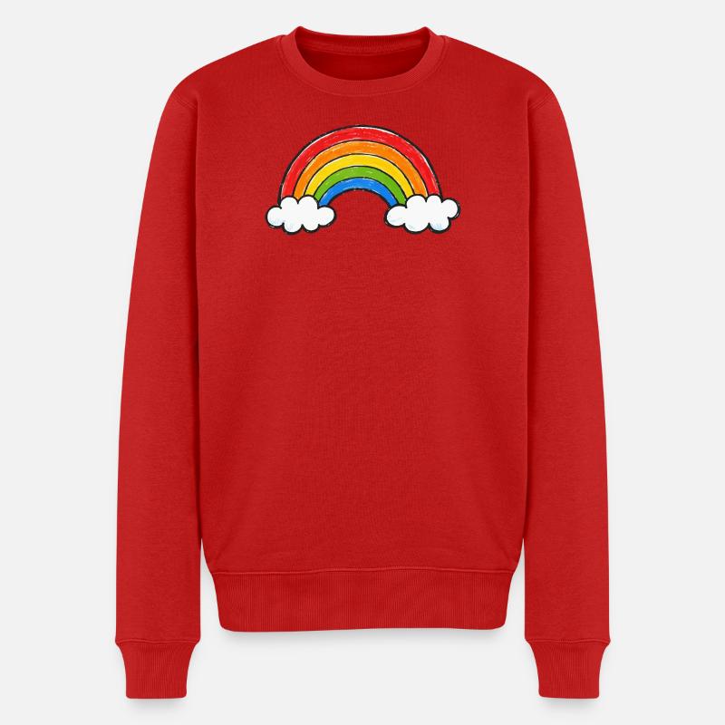Handgezeichneter Regenbogen - Männer Premium Bio Pullover - Rot