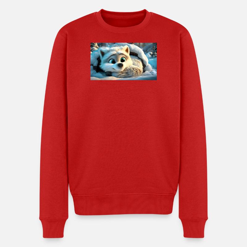 Flauschiger Polarfuchs im Schnee - Männer Premium Bio Pullover - Rot