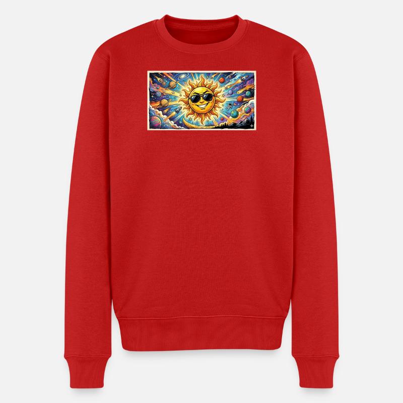 Sonne mit Sonnenbrille im Kosmos - Männer Premium Bio Pullover - Rot