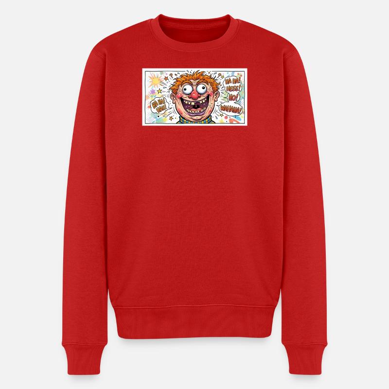 Kunterbuntes Cartoongesicht - Männer Premium Bio Pullover - Rot