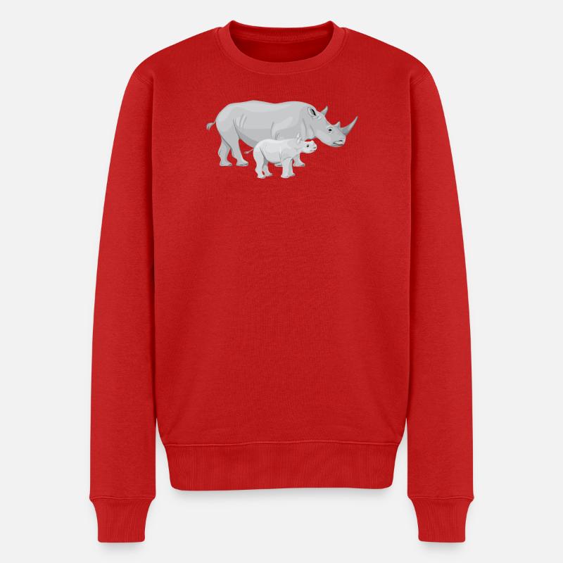 Nashorn mit Baby, Nashörner - Männer Premium Bio Pullover - Rot