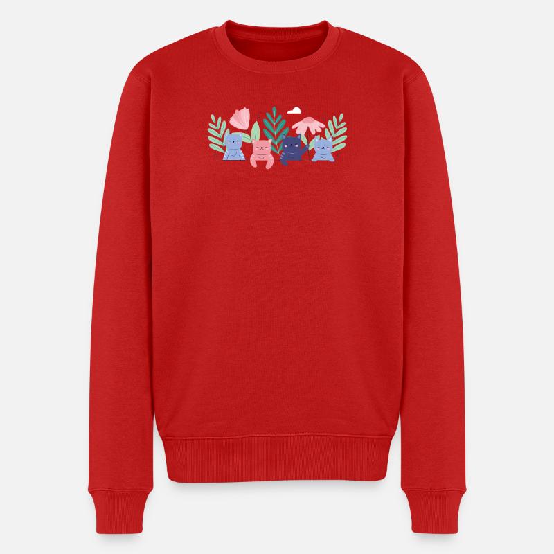 Skurrile Katze Garten Illustration - Männer Premium Bio Pullover - Rot