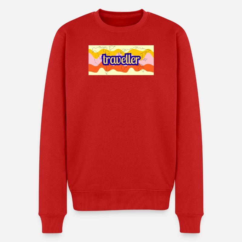 Traveller Weltkarte Farbband - Männer Premium Bio Pullover - Rot