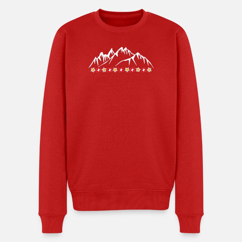Schweiz, Urlaub, Alpen, Gletscher mit Edelweiss - Männer Premium Bio Pullover - Rot
