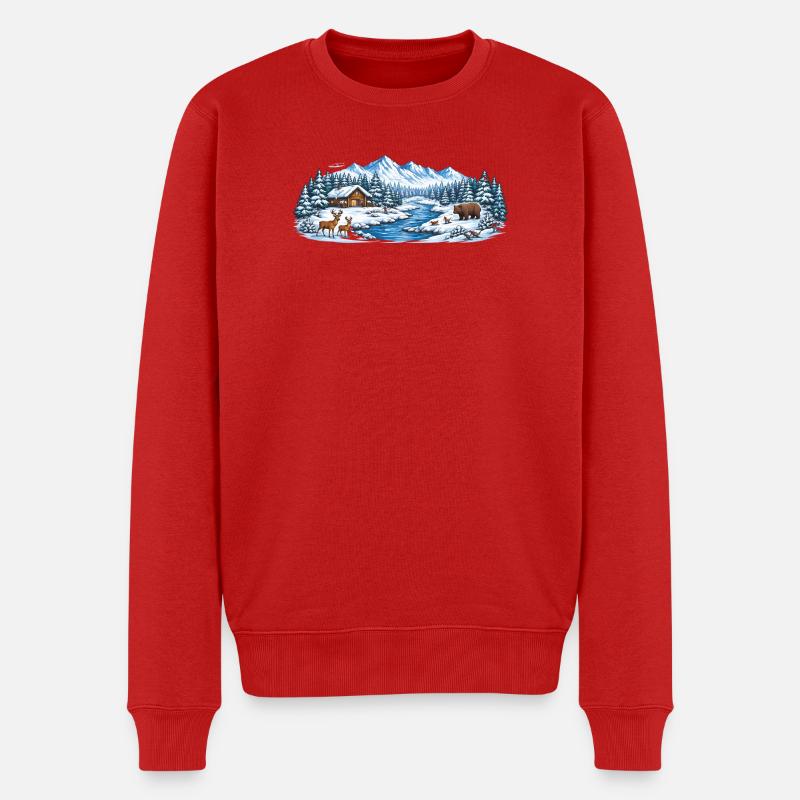 Winterwaldhütte am Fluss - Männer Premium Bio Pullover - Rot