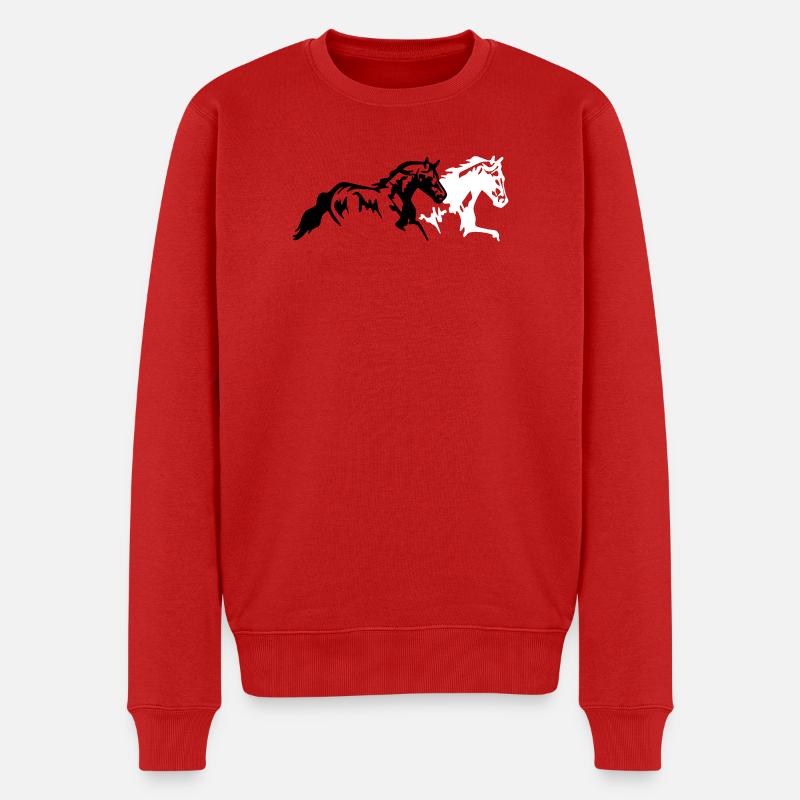 pferde hengst stute fohlen - Männer Premium Bio Pullover - Rot