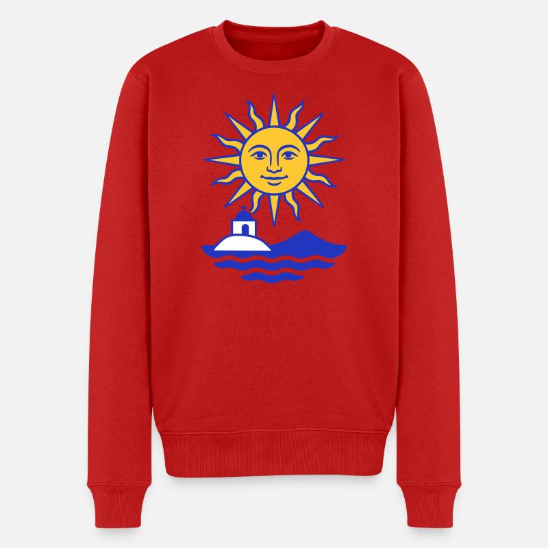 Grèce Soleil : Soleil, Eau, Chapelle - Pull Premium bio Homme - rouge