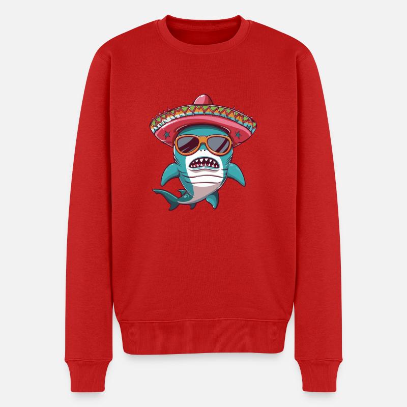 Hai Comic Lustig Sombrero - Männer Premium Bio Pullover - Rot