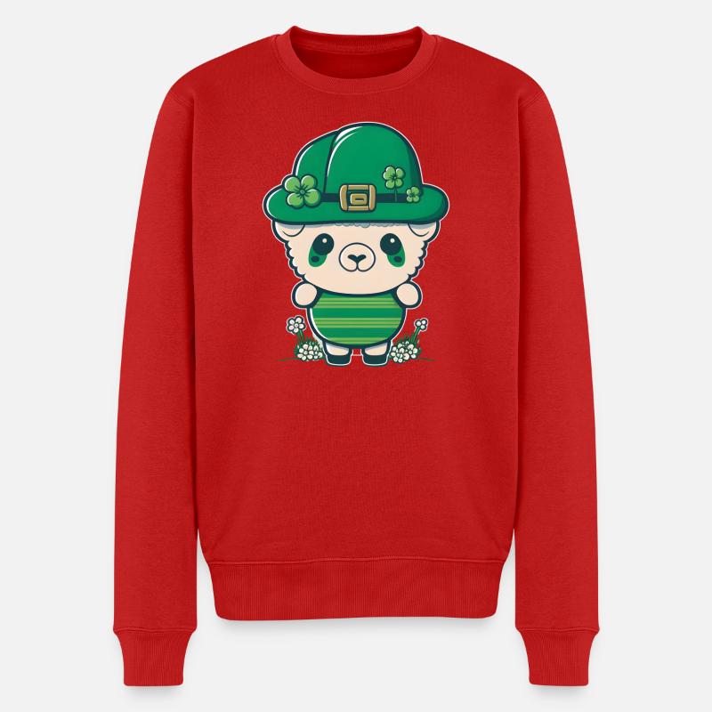 Scharf mit grünem Hut und Kleeblättern - Männer Premium Bio Pullover - Rot