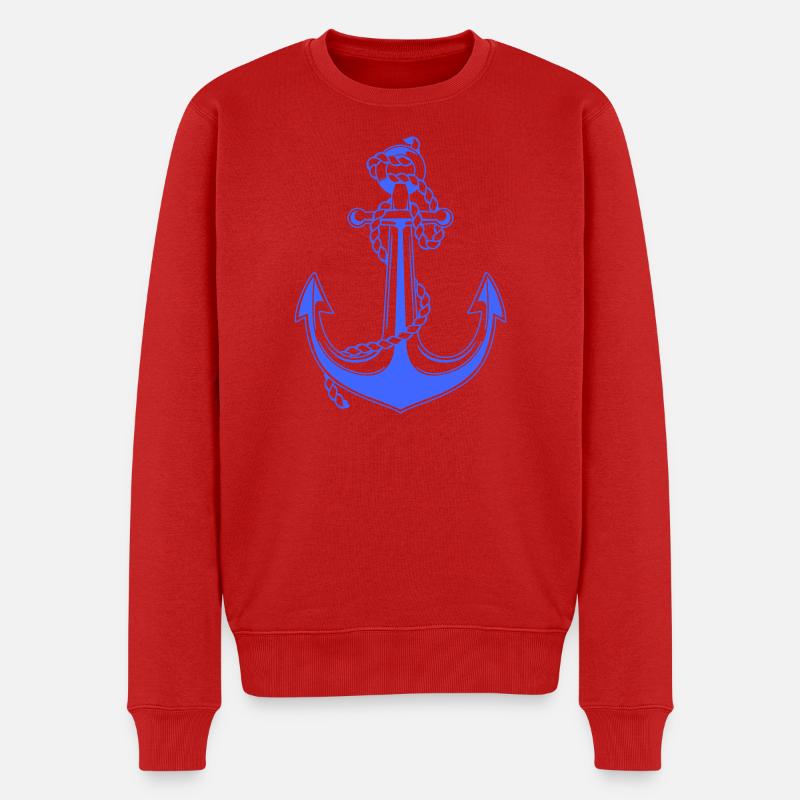 Blauer Anker mit Seil Illustration - Männer Premium Bio Pullover - Rot