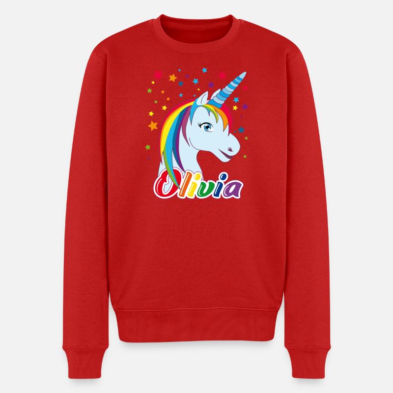 Einhorn Olivia Regenbogen  - Männer Premium Bio Pullover - Rot