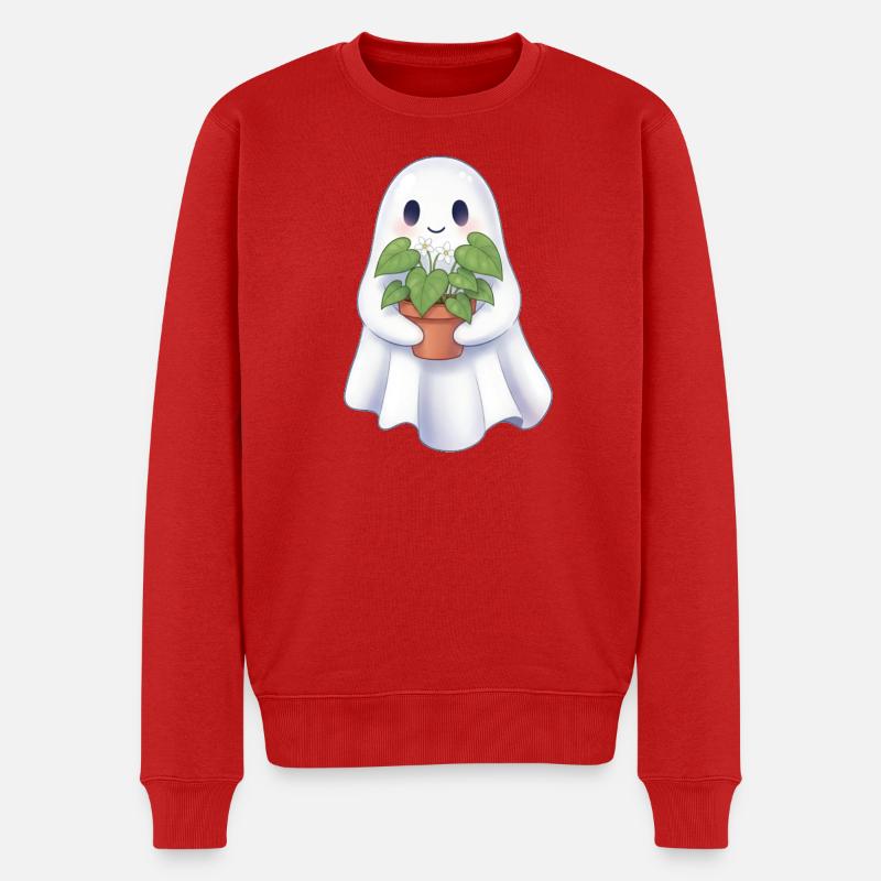 Gespenst mit Pflanze - Männer Premium Bio Pullover - Rot