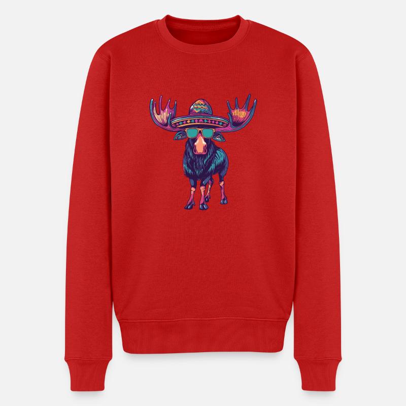 Elch Comic Lustig Sombrero - Männer Premium Bio Pullover - Rot