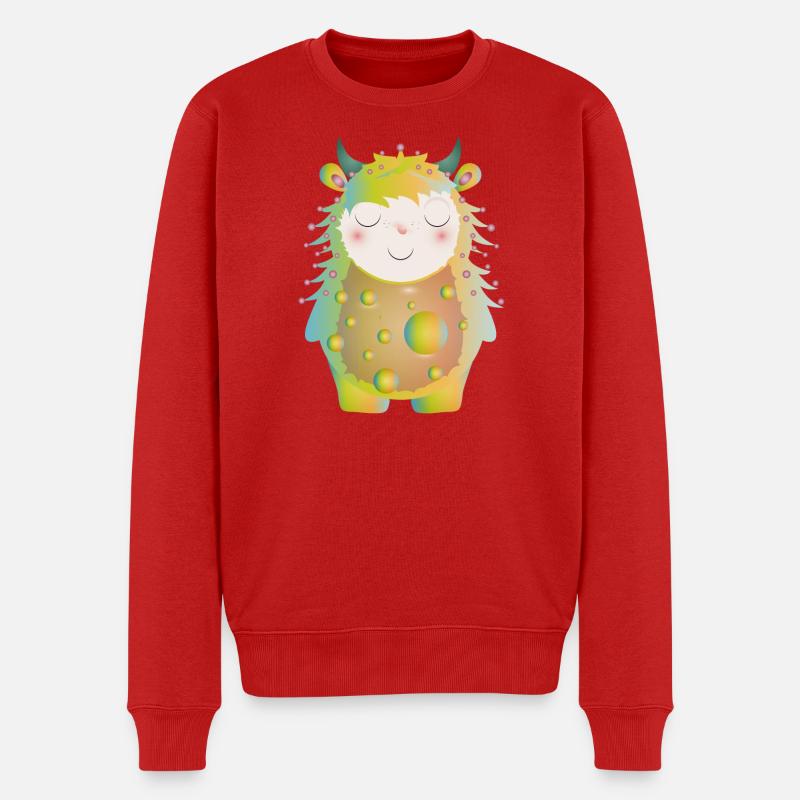 niedliches pastellfarbenes Monster mit Hörner - Männer Premium Bio Pullover - Rot
