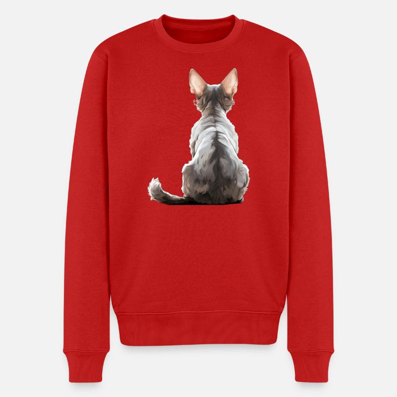 Chat Devon Rex - Pull Premium bio Homme - rouge