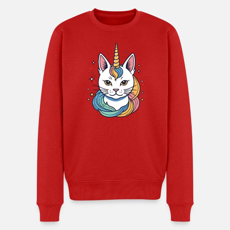 Chat Licorne Arc-en-Ciel - Pull Premium bio Homme - rouge