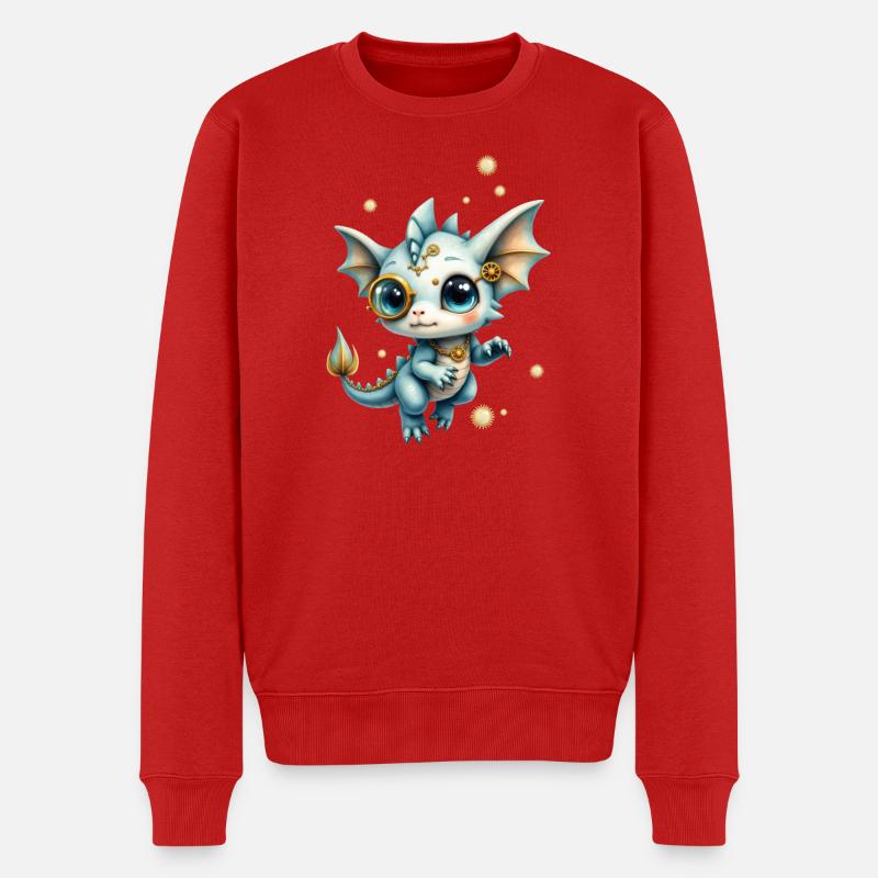 Steampunk Drache mit Lupe - Männer Premium Bio Pullover - Rot