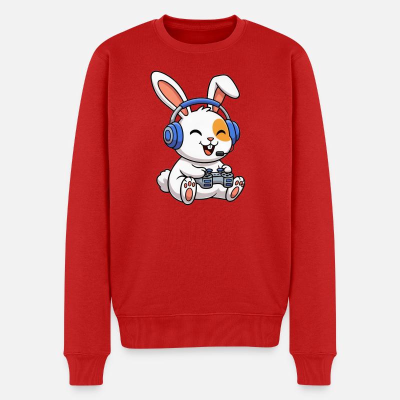 Kaninchen beim Gamen - Männer Premium Bio Pullover - Rot